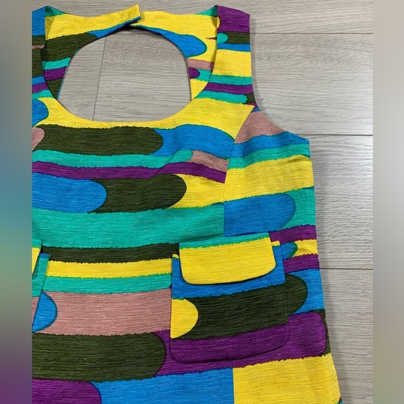 Tibi New York Silk Linen Pattern Mod Sleeveless Shift Dress - Picture 3 of 13